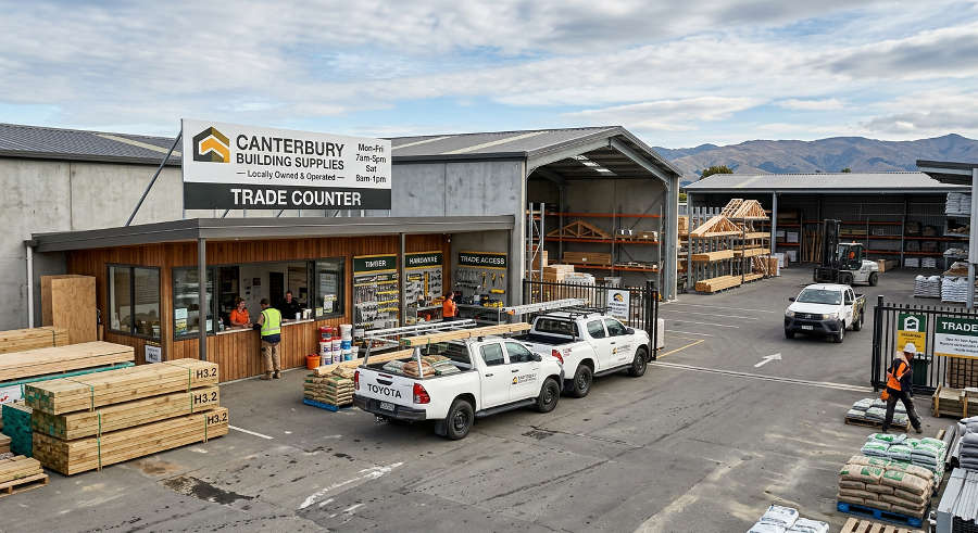 Baier Group trade counter and yard entrance in Christchurch
